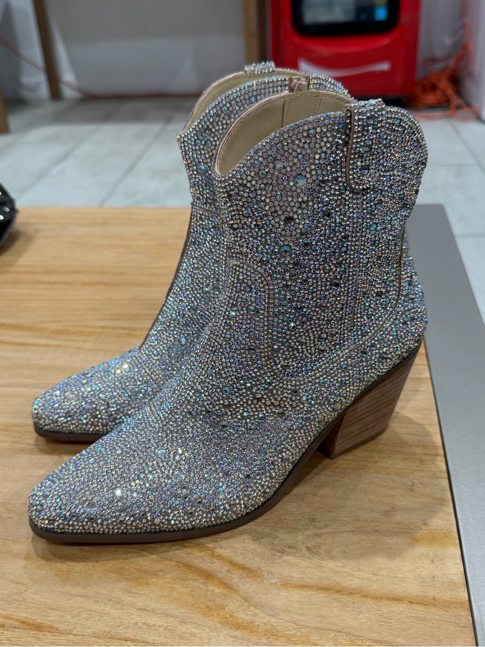 Western Sparkle Embellished Women's Ankle Boots - Silver